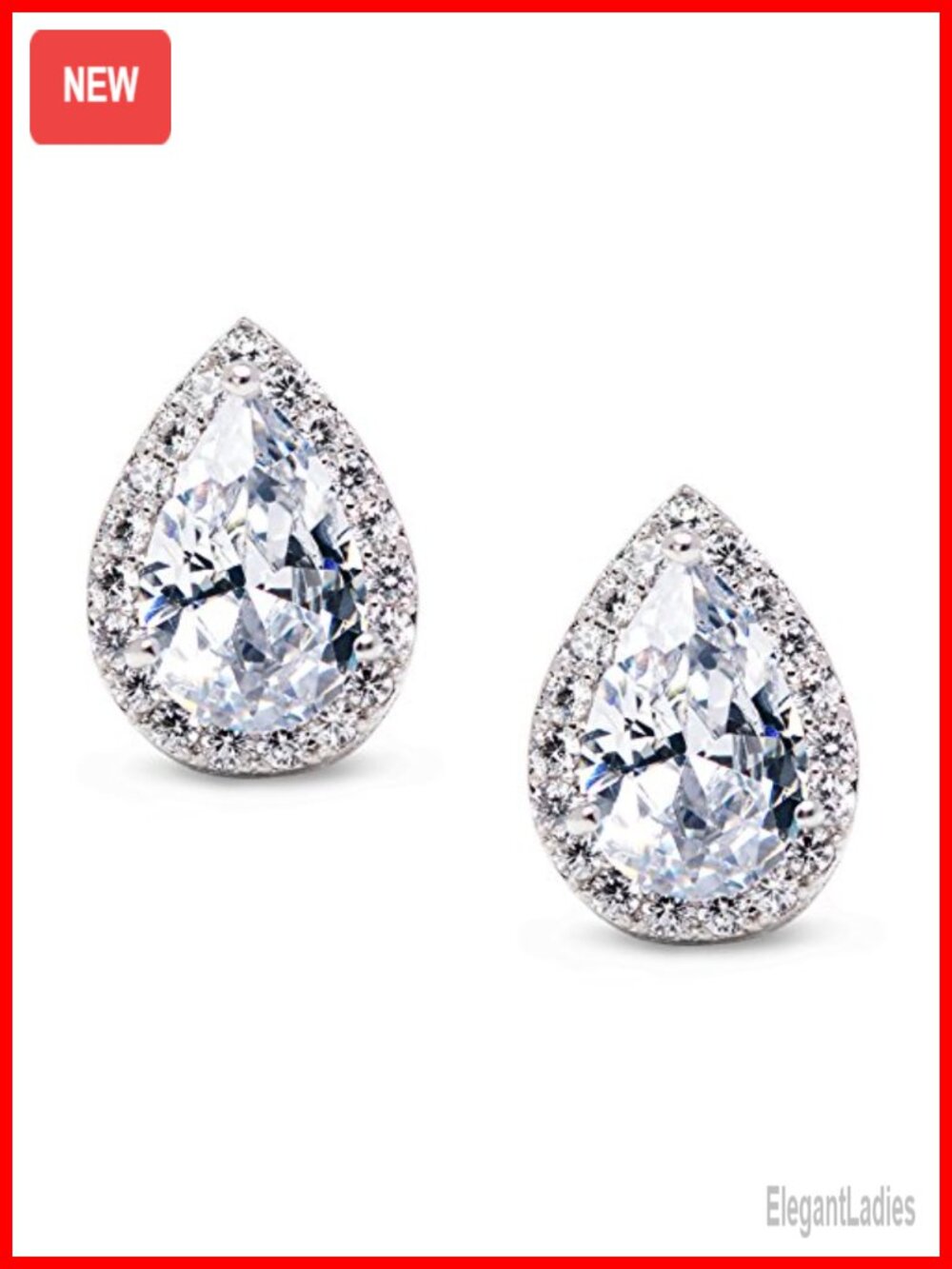 SWEETV Teardrop Stud Earrings Cubic Zirconia Silver Plated Wedding